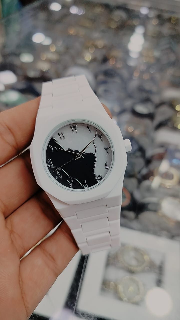 Black Design Dial and White Color Aura Watch